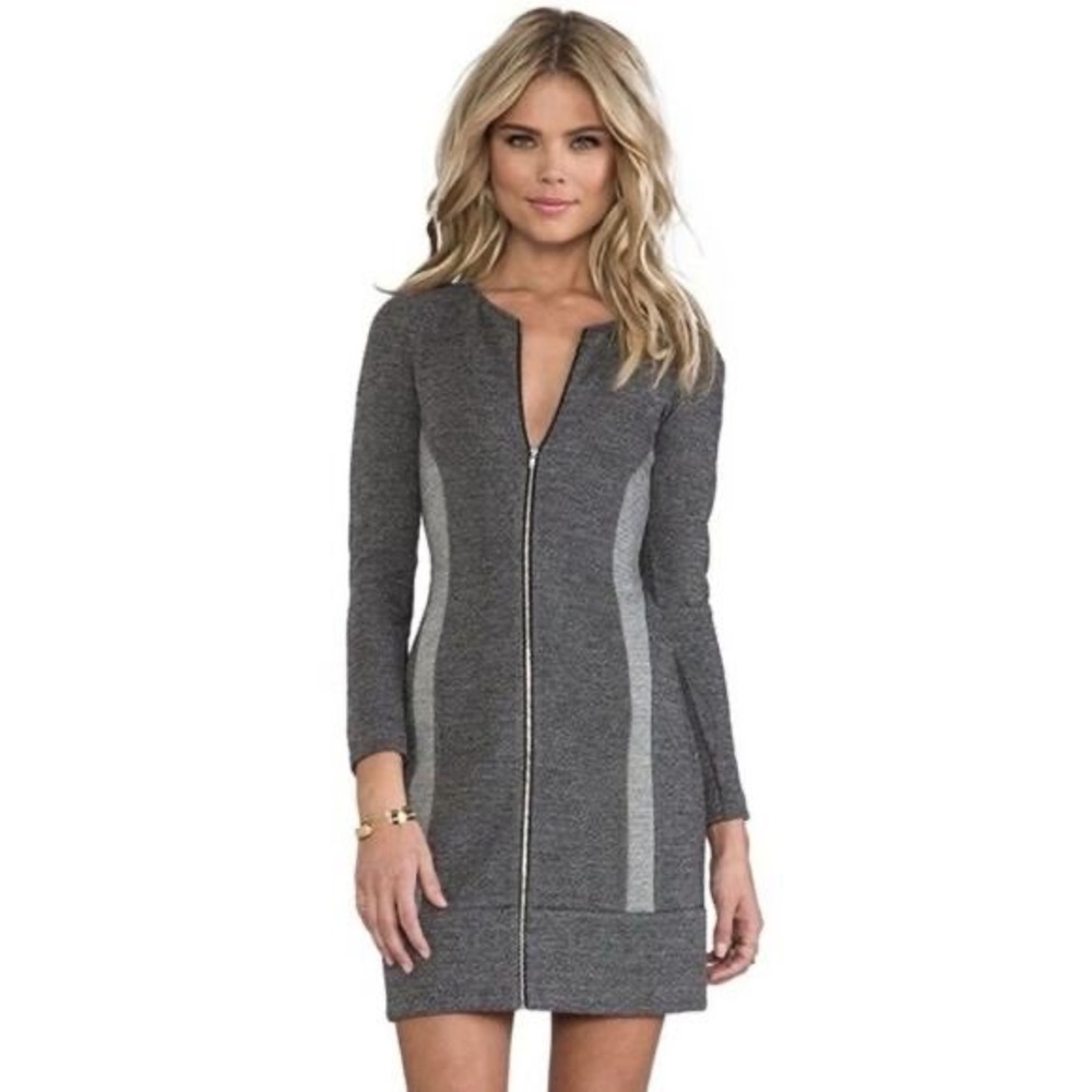 Theory Chayenne Cityscape Gray Dress Colorblock Full Front Zip Wool Blend Size 6